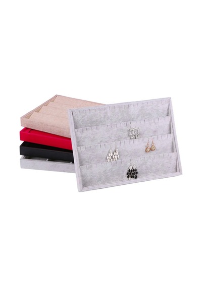 Süet Kumaş Gri Renk 24-34 Küpe Tabla Standı Çok Renkli