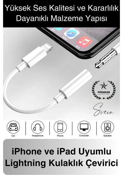 İphone 15-14-13-12-11-x-7-8 Lightning Uyumlu Kablolu Kulaklık Çevirici Tak Çalıştır Aux Dönüştürücü