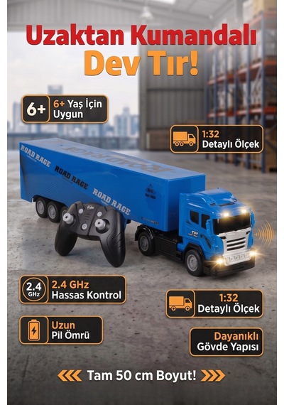 Uzaktan Kumandalı Dev Tır 50 Cm Büyük Boy Oyuncak Kamyon 1:32 Ölçek Lacivert