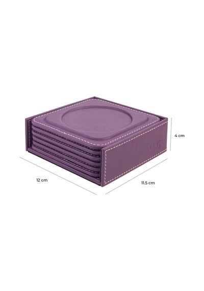 Bardak Altlığı,6 Lı Set,masaüstü Yuvarlak Cup Coaster,vegan Suni Deri,11x11 Cm.,lila Lila