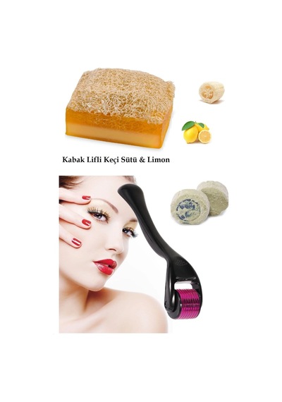 3lü Cilt Temizleme Leke,sivilce Taşı Kabak Lifli Sabun Limon Cilt Yenileme Dermaroller