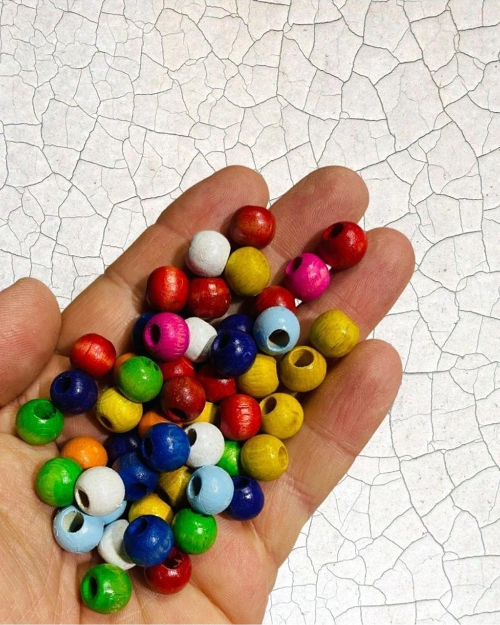 10 Mm Karışık Renkli Ahşap Boncuk 100 Gram -