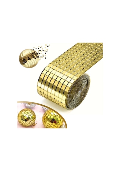 Buffer 1 Metre Uzunluğunda Gold Renk Aynalı Mozaik Taşlı Dekor Bandı 4 Cm X 1 Mt