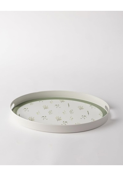 Delmare Oval Tepsi - Beyaz/yeşil