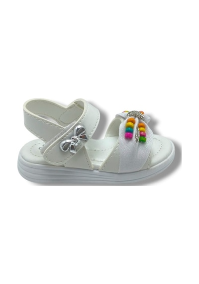 Butiqe 1810-26 Simli Renkli Boncuk Taşli Anatomik Kız Çocuk Sandalet 22-25 Beyaz