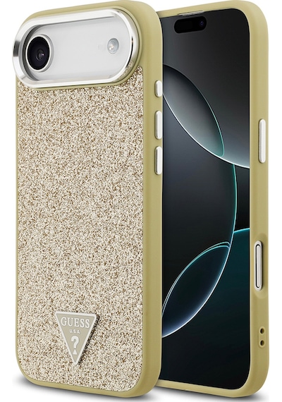 Apple Uyumlu iPhone 17 Air Kılıf Guess Lisanslı M-safeli Metal Kamera Çerçeveli Üçgen Logolu Glitter Gold Gold