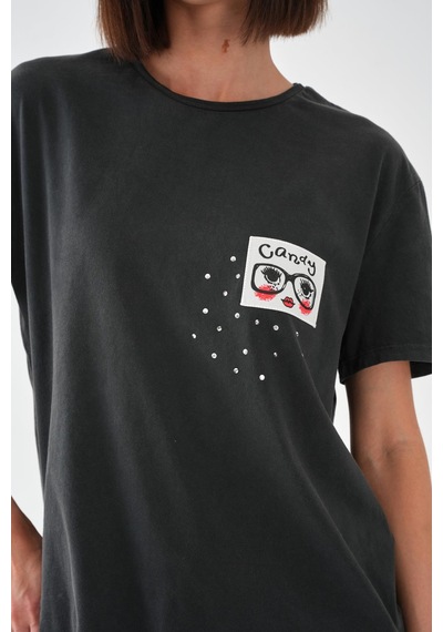Alexandergardı Baskılı Antrasit Kadın T-shirt Antrasit
