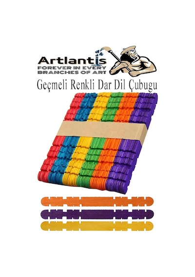 Renkli Geçmeli Dil Çubuğu Dar 100 Lü 1 Paket Çentikli Tırtıklı Geçirmeli Eklemeli Renkli Dondurma Çubuğu Kesik Uçlu Ahşap Çubuk