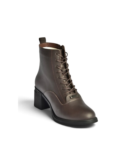 Fox Shoes Z555559203 Kahverengi Hakiki Deri Kalın Topuklu Postal Bot