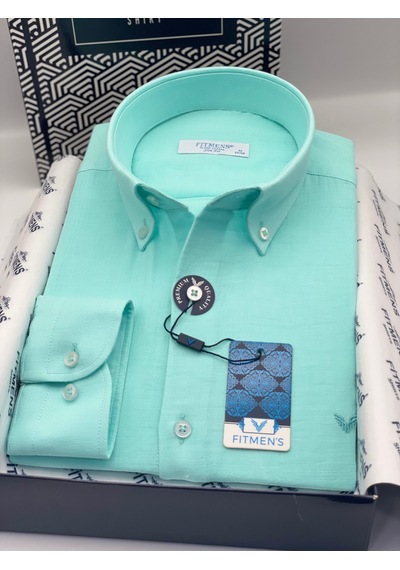 Slim Fit Uzun Kol Müslin Pamuk Rahat Nefes Alabilen Kumaştan Yaka Düğmeli Hediye Kutulu Erkek Gömlek Fs-004202 - Mint-3366