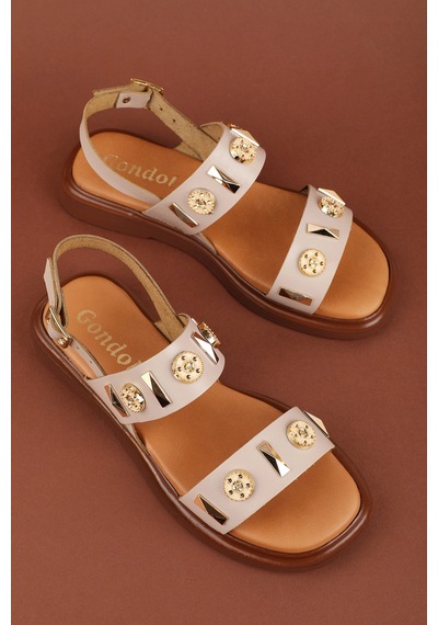 Gondol Hakiki Deri Vaketa Tarzı Günlük Sandalet Crm.252 Vizon