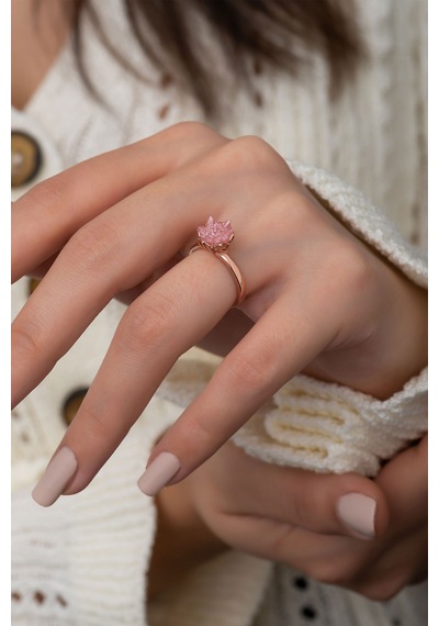 14k Rose Altın Kaplama Pembe Lotus Kadın Yüzük Pembe