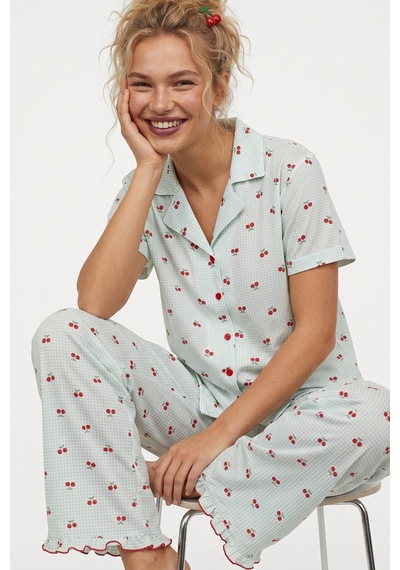 Siyah İnci İnce Soft Örme Mevsimlik Düğmeli Pijama Takımı 8043 Yeşil