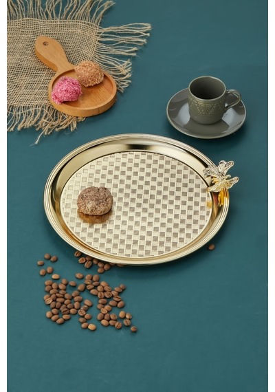 Akıllıelma-cooker Sunum Tepsisi Kelebekli Yuvarlak Ckr3269 8769 Gold