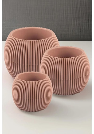 Omnipazar Krs Mercan Dekoratif Kaktüs Sukulent Plastik Saksı Takımı 3'lü Set Soft Pembe