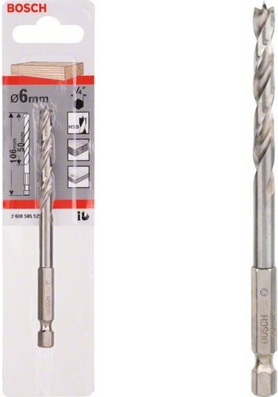 Bosch HSS Spiral 6x106 mm 1/4 Altıgen Ahşap Delme Ucu - 2608595522