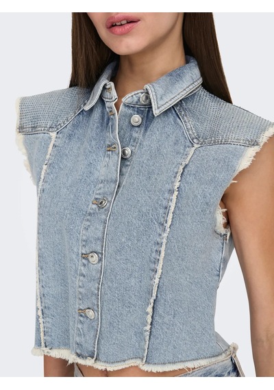 Only Onlhollywood Crystal Dnm Vest Kadın Jean Yelek 15341021 Mavi