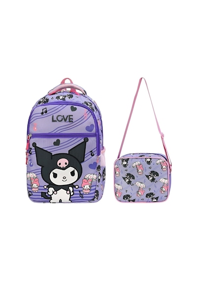 Yeni Sezon Love Kuro Desenli Kız Çocuk 2li Ortopedik Okul Çantasıseti Okul Çantası Beslenme Çantası Mor Pembe