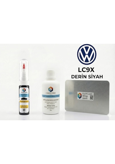 Volkswagen Lc9x Derin Siyah Rötuş Seti - 2 Si 1 Arada İğne Ve Fırça Uçlu Şişe, Solüsyon Ve Rötuş Çeliği
