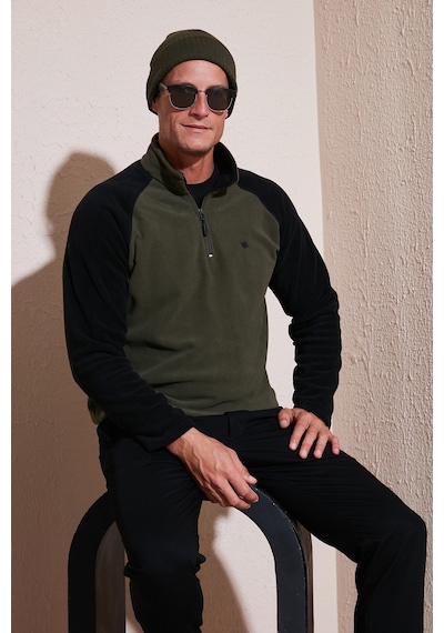 Buratti Slim Fit Yarım Fermuarlı Kışlık Şardonlu Erkek Polar 5906055 Haki
