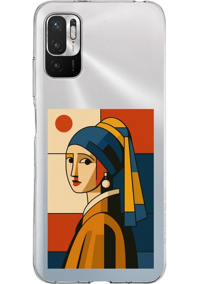 Redmi Note 10 5g Uyumlu Bauhaus İnci Küpeli Kız Baskılı Silikon Kılıf Renkli
