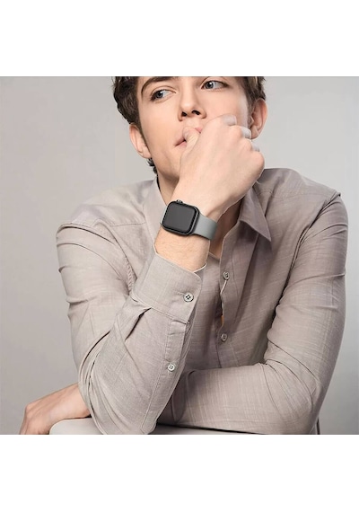 Wozlo Apple Uyumlu iOS Watch 1, 2, 3, 4, 5, 6, 7, 8, Se Silikon Kordon Kayış - S-m Beden 38/40/41mm - Gri