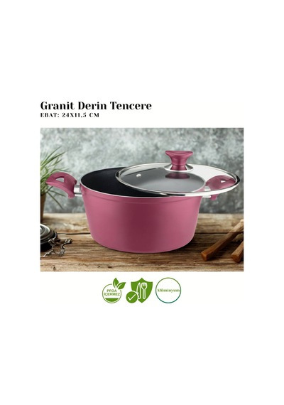 9 Parça Granit Set Cam Kapak - Mürdüm Mürdüm