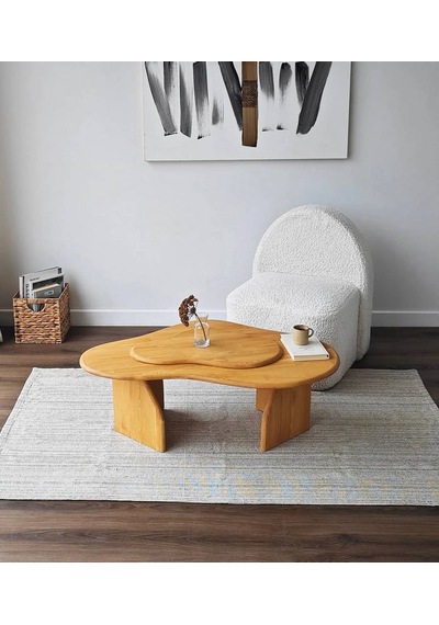 Meltedi Masif Ağaç Tasarım Orta Sehpa 96 X 65cm Teak