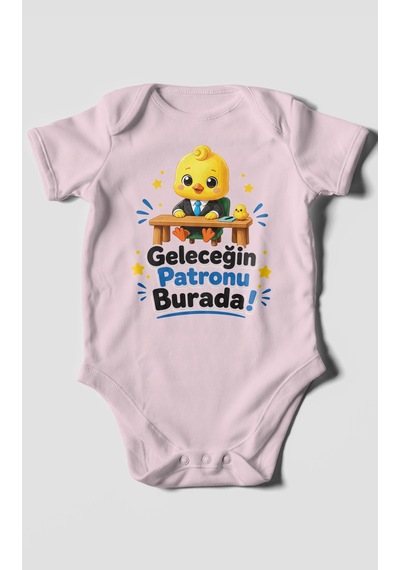 Morivokids Geleceğin Patronu Burada Kısa Kollu Bebek Body %100 Pamuk Bebe Pembe