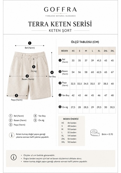 Goffra Kadın Terra %100 Keten Şort Yazlık Nefes Alabilen Latte W381-k0402-02