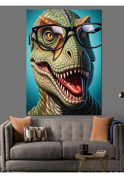 Ahşap Tablo Gözlüklü Dinozor Rex Portresi
