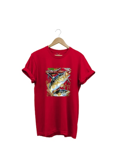 Balıkçılık Avcılık Olta İle Balık Tutmak Sazlık Alabalık Levrek Baskılı Pamuk Regular Fit T-shirt Kırmızı