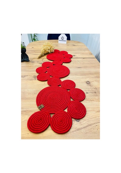 Jüt, Hasır, Dekoratif Masa Örtüsü,papatya Model Runner 40x110 Cm, Sehpa Örtüsü, Bohem Tarzı Kırmızı Kırmızı