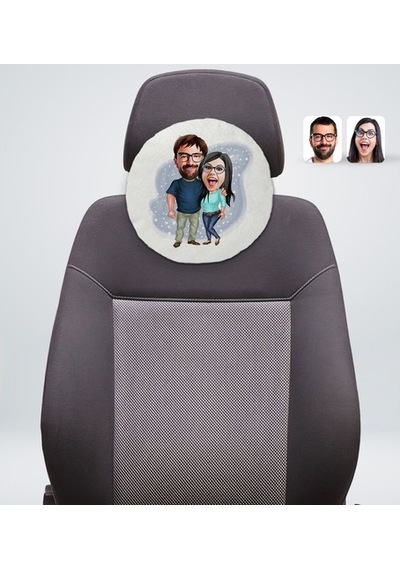 Kişiye Özel Sevgililer Karikatürlü Yuvarlak Dekoratif Kırlent Yas (527061924)