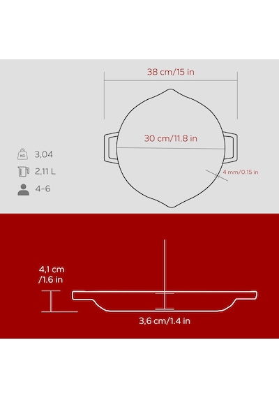 Lava Döküm Yuvarlak Kızartma Tavası Döküm Demir Yekpare Çift Kulplu Çap Ø 30cm.-bordo Bordo