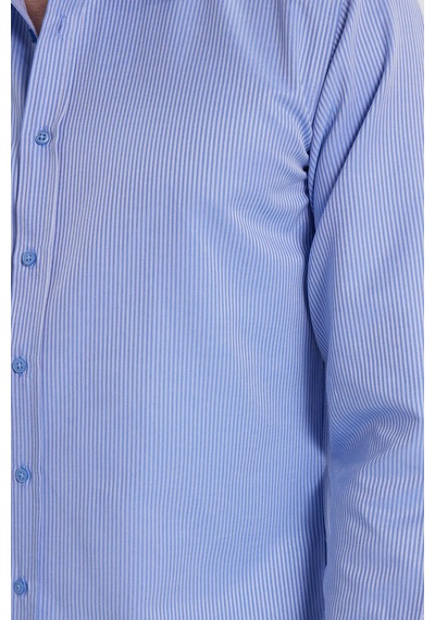 Tudors Modern Slim Fit Uzun Kollu Pamuklu Kolay Ütü Armürlü Saks Mavi Erkek Gömlek-41847 Saks