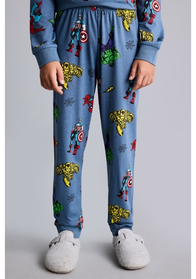 Defacto %100 Pamuk Marvel Comics Baskılı Uzun Kollu Üst Lastikli Paça Alt Pijama Takımı Erkek Çocuk I1327a826aube739 Mavi-be739