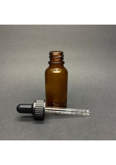 Kahverengi Cam Damlalıklı Şişe Siyah Plastik Kapak  20 ML