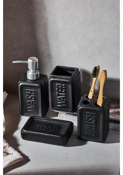 Perotti 13891-1 Well Stoneware 4 Parça Banyo Seti Siyah Çok Renkli