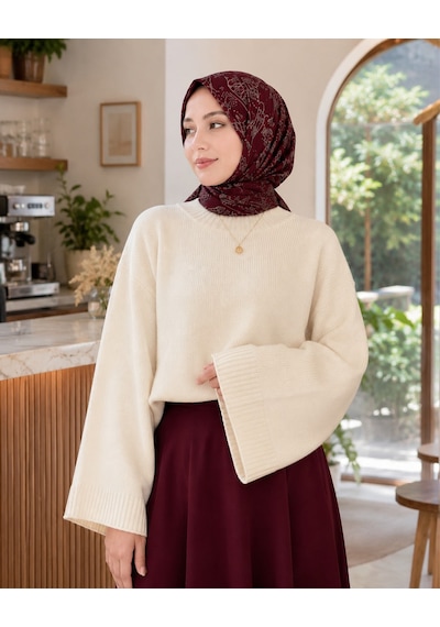 Unika Boutique Kadın Yarasa Kol Oversize Triko Kazak Ekru