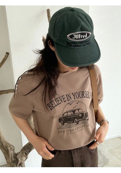 Flood Of Style Kadın Açık Kahve Belıeve Baskılı Bisiklet Yaka Tshirt Lacivert