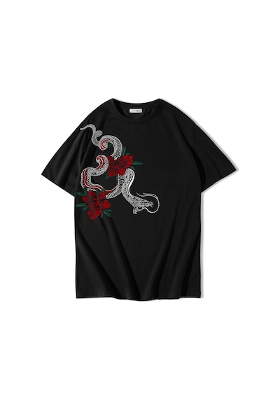 Brz Collectıon Brz Collection Unisex Oversize Snake T-shirt Siyah