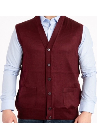 Nacar Store Erkek Düğmeli Ince Yün Triko Örgü Yelek Bordo