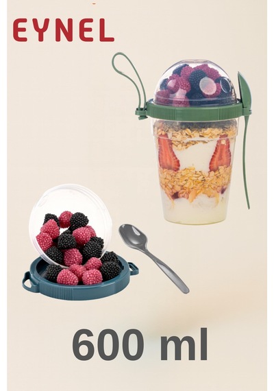 Eynel 1 Adet Take N Go Kaşıklı Hazneli Meyveli Yoğurt Kutusu Piknik Iş Atıştırmalık Müsli Granola Süt Çok Renkli