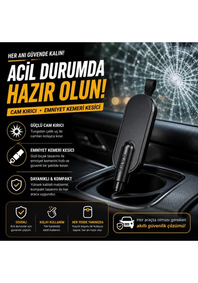 Polham 2in1 Anahtarlıklı Araç İçi Acil Durum Cam Kırıcı Ve Emniyet Kemeri Kesici Kompakt Oto Güvenlik Aparatı