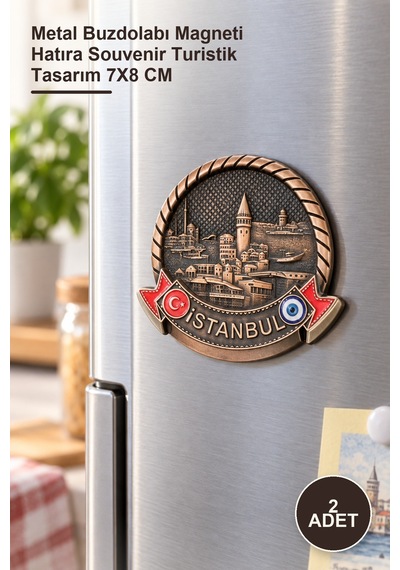 2 Adet İstanbul Yöresel Magnet Metal Buzdolabı Magneti Hatıra Souvenir Turistik Tasarım 7x8 Cm