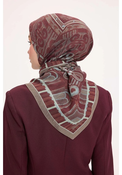 Silk Home Dört Mevsim Antik Motif Viskon Velora Eşarp 6419 Kiremit Bordo