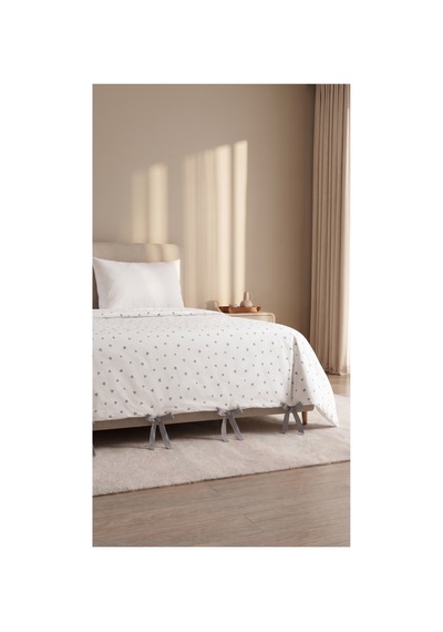 %100 Pamuk Gri Kalpli 4 Bağcıklı Yorgan Kılıfı 220x200 Cm Çift Kişilik Kalp Desenli Nevresim Gri - 927992216 Gri
