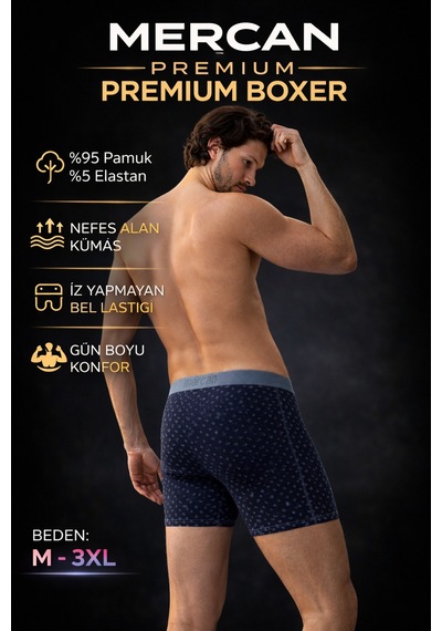 Mercan Çiçek Desenli Pamuklu Boxer - İz Yapmayan Bel Lastiği Kahverengi