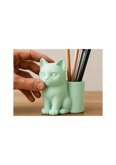Alvera Kedi Figürlü Kalemlik 3d Baskı Masaüstü Organizer - Mint Mint Yeşili